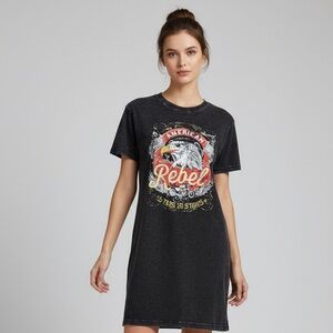 Mimi Chica American Rebel Black Graphic Print Shirt Dress M